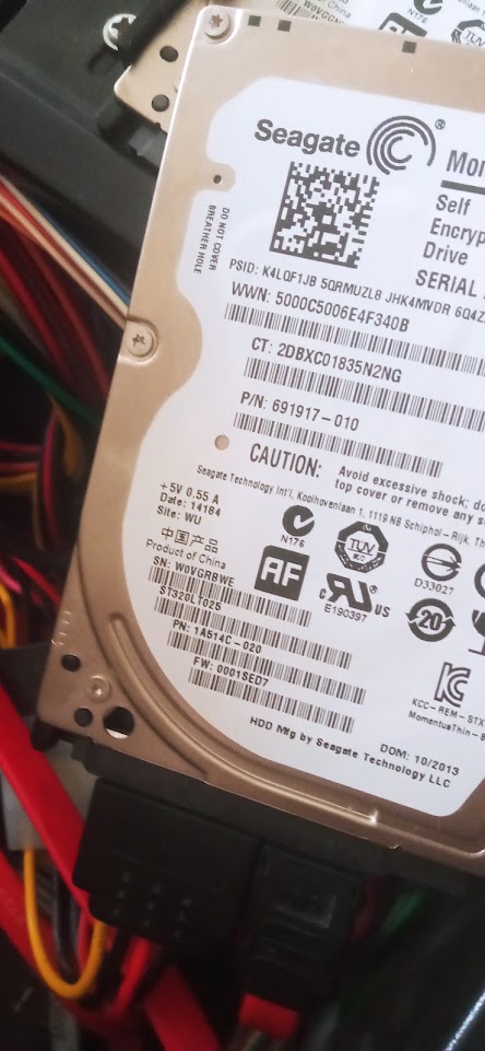 Самозашифровывающийся диск Seagate Secure с кодом PSID, извлечённый из принтера